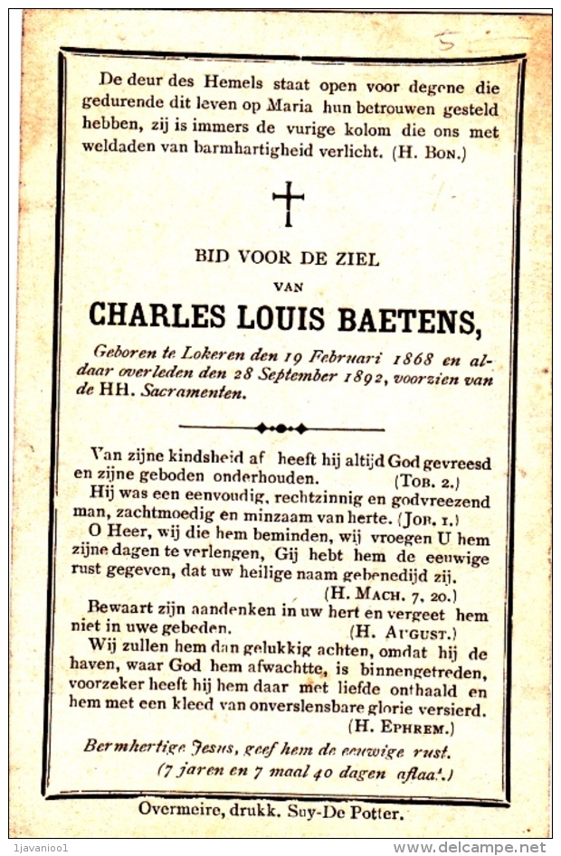 Lokeren, 1892, Charles Baetens, - Religion & Esotérisme