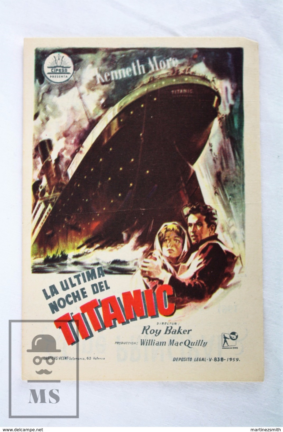 Old 1958 Cinema/ Movie Advertising -  Titanic, A Night To Remember, Actors: Kenneth More, Jill Dixon, David McCallum - Publicidad