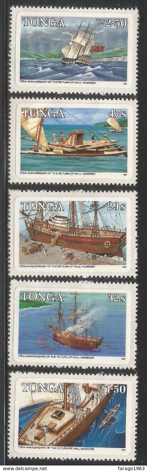 1985 Tonga  Will Mariner Sailing Ship Complete Set Of 5 MNH - Tonga (1970-...)