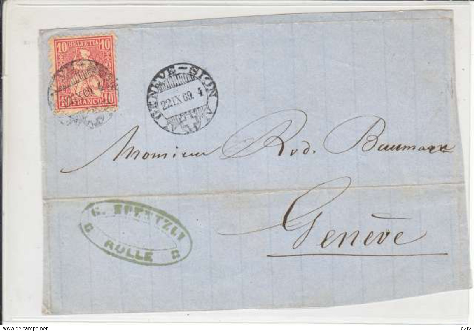 Helvetie Sur Lettre Pour Geneve - Cachet Geneve-sion Du 22.09.1869 - - Brieven En Documenten