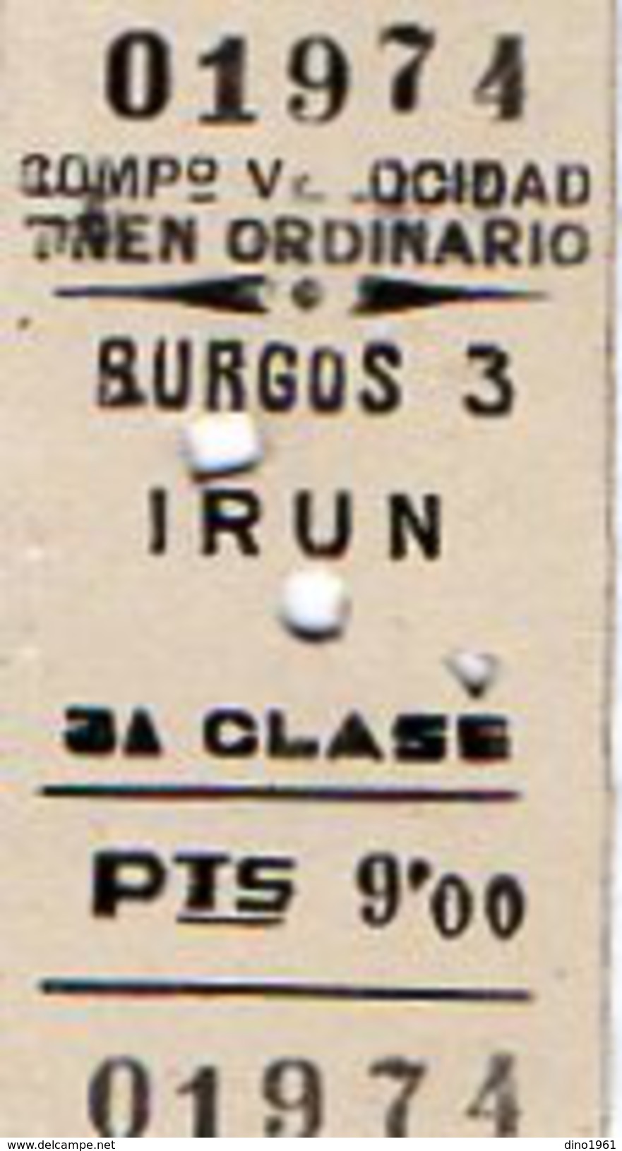 VP6437 - Ticket Simple Pour Chemins De Fer - Ligne De BURGOS à IRUN ( Espagne ) - Europe