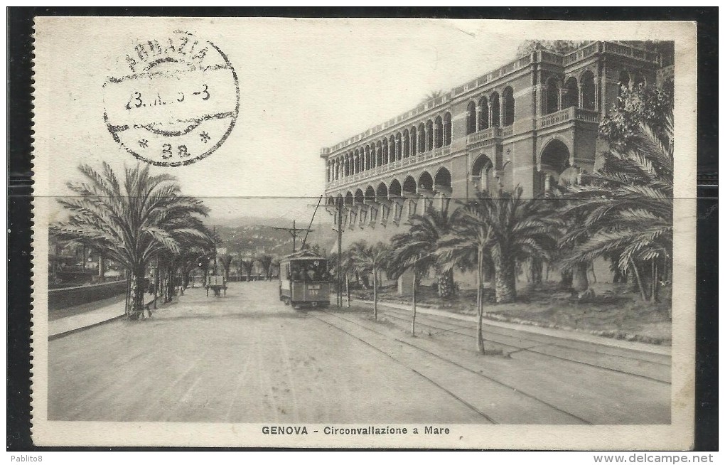 CARTOLINA GENOVA 1925 CIRCONVALLAZIONE A MARE TRANVIA TRAM VIAGGIATA - Genova (Genoa)