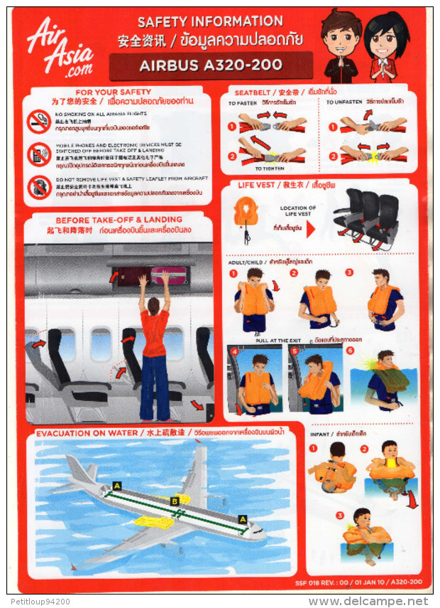 CONSIGNES DE SECURITE / SAFETY CARD  *AIRBUS A320-200  Air ASIA - Safety Cards