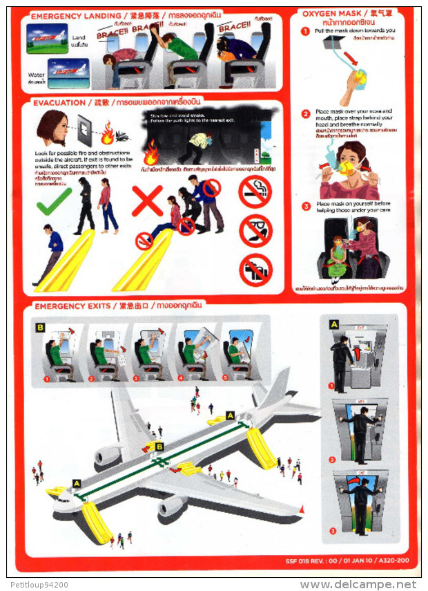 CONSIGNES DE SECURITE / SAFETY CARD  *AIRBUS A320-200  Air ASIA - Safety Cards