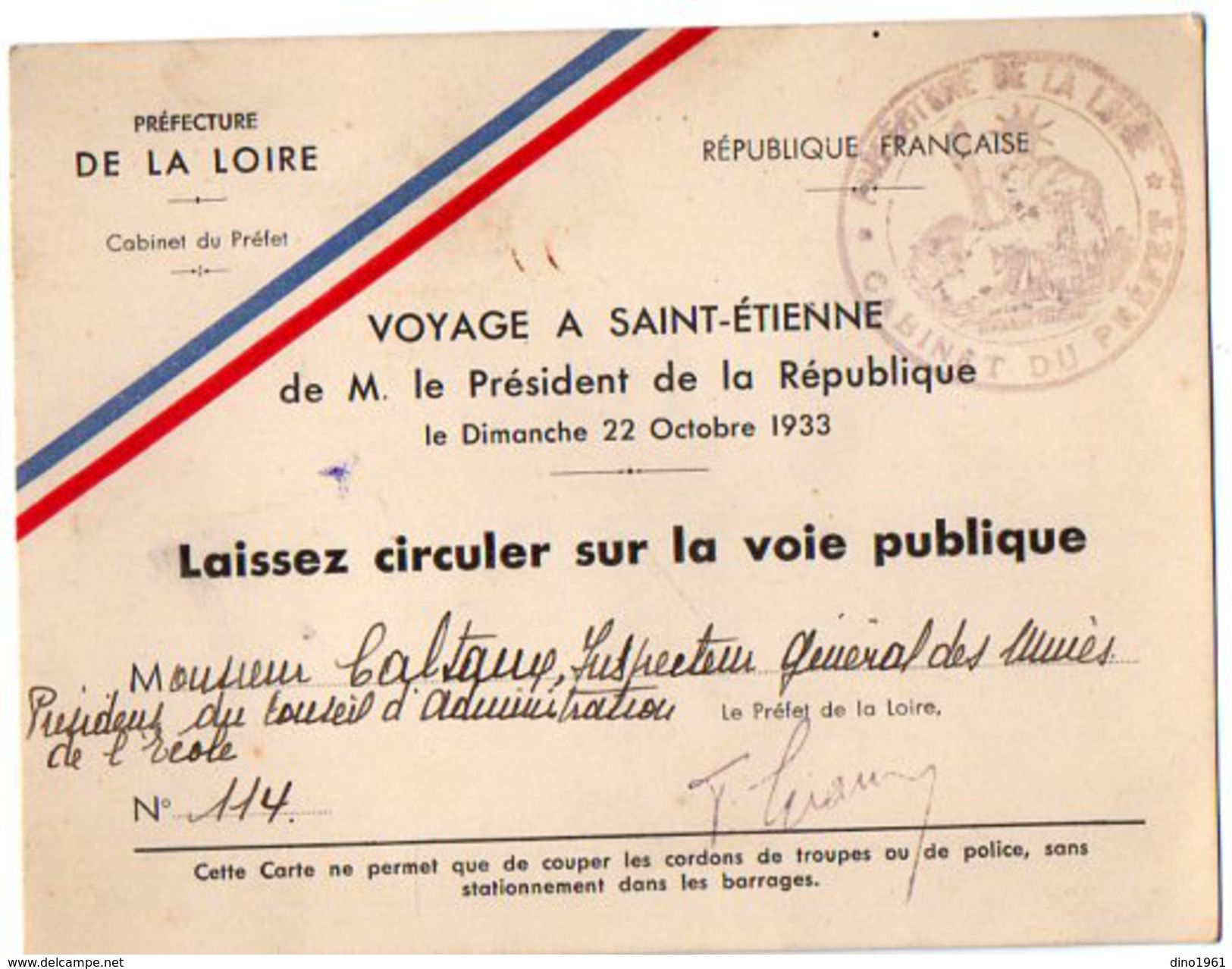 VP6439 - Carte - Laisser Circuler Sur La Voie Publique - Voyage A SAINT ETIENNE Du Président De La République - Other & Unclassified