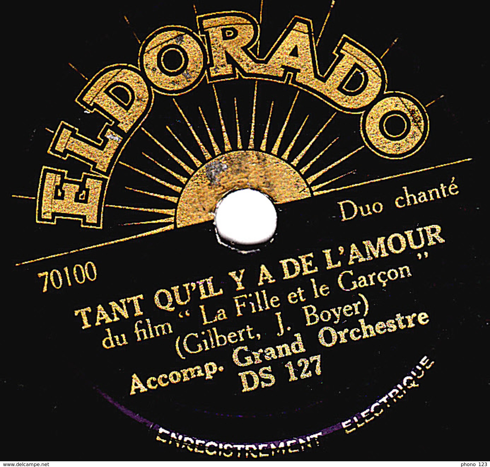 78 T. -  20 Cm - état  EX  - Accomp. Grand Orchestre - VILLE D'AMOUR - TANT QU'IL Y A DE L'AMOUR - 78 T - Disques Pour Gramophone