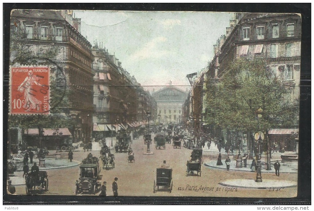 CARTOLINA 1909 PARIS AVENUE DE L´OPERA CARD CARTE POSTALE - Places, Squares