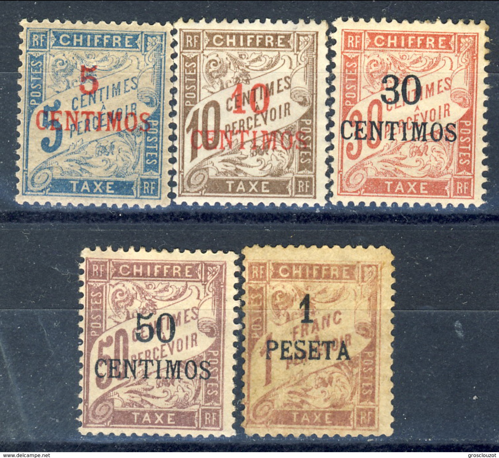 Marocco Tasse 1896 Serie N. 1-5 Valori In Centimos MLH Catalogo &euro; 495 - Timbres-taxe