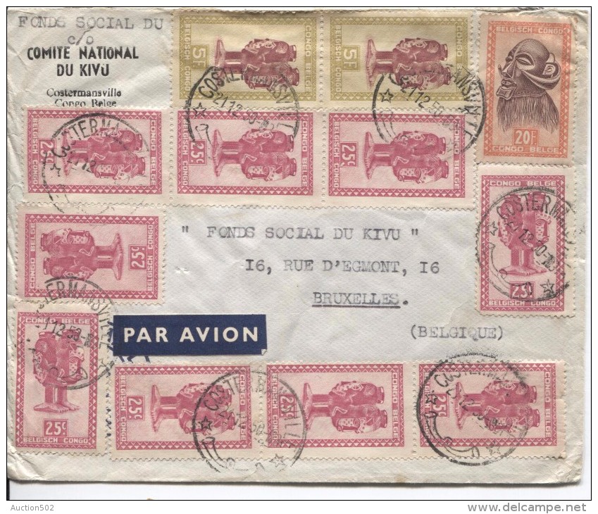 Belgisch Congo Belge TP Masques Port 32.25 F S/L.Avion C.Costermansville 21/12/1950 V.Bruxelles PR3703 - Lettres & Documents