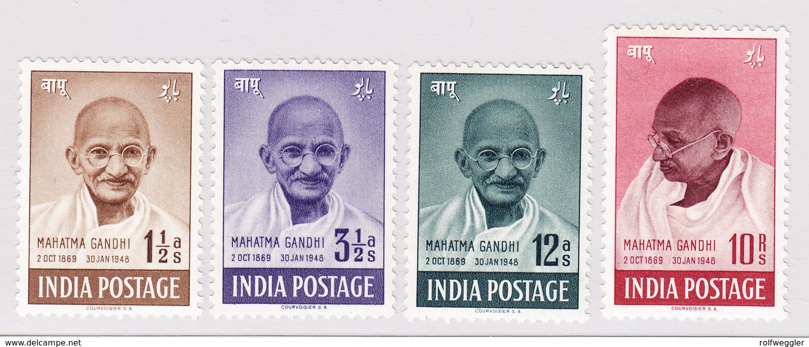 Indien 1948 Serie Gandhi **  Original Gummi, Postfrisch. - Ongebruikt