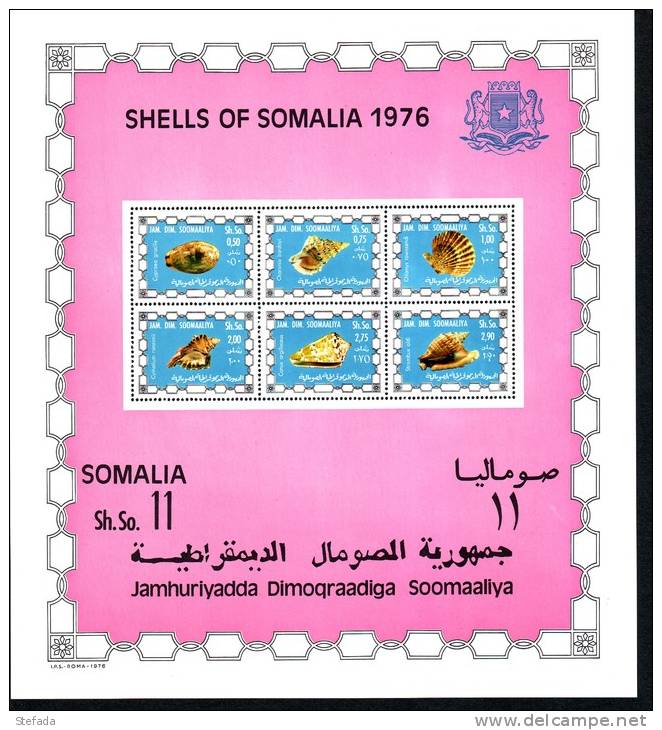 SOMALIA REPUBBLICA 1976 CONCHIGLIE FOGLIETTO   MNH** - Somalie (1960-...)