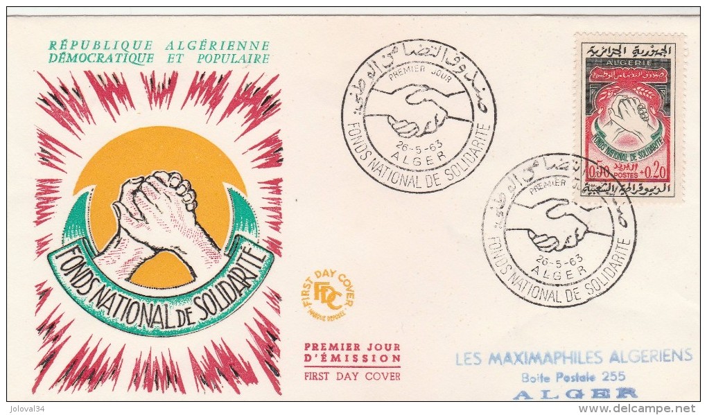 Algérie - Yvert 378 FDC - 26/5/1963 - Fonds National Solidarité - Algeria (1962-...)