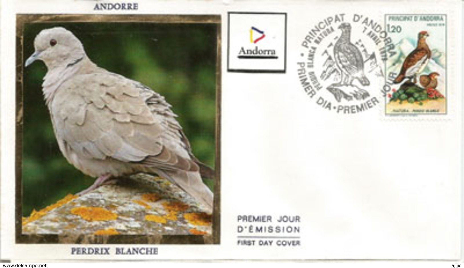 ANDORRA. Perdrix Blanche ,  Beau FDC D'Andorre, - Perdiz Pardilla & Colín