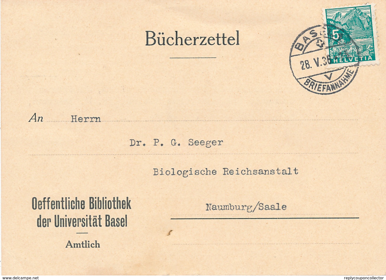 BASEL - 1936 , Bücherzettel Oeffentliche Bibliothek Der Universität Basel - Storia Postale