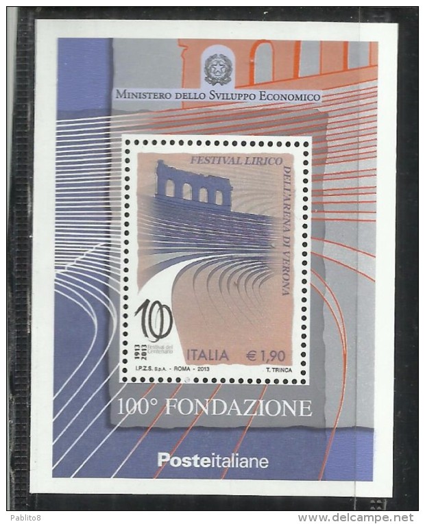 ITALIA REPUBBLICA ITALY REPUBLIC 2011 FESTIVAL LIRICO DELL'ARENA DI VERONA BLOCCO FOGLIETTO BLOCK SHEET MNH - Blocchi & Foglietti