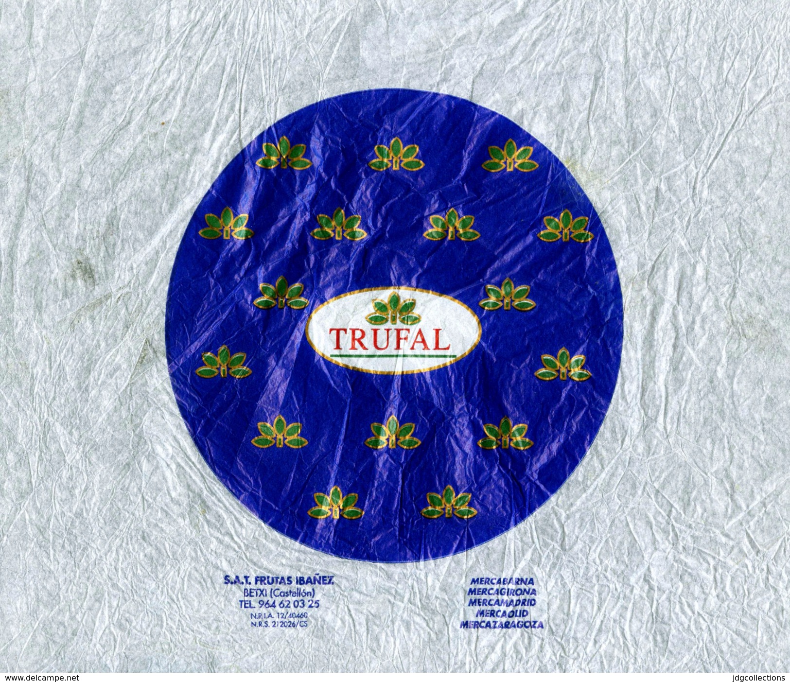 # TRUFAL SPAIN ORANGE PAPER FRUIT WRAPPER Orangenpapier Papier D´Orange, Naranja Arancia Fruit - Frutta E Verdura