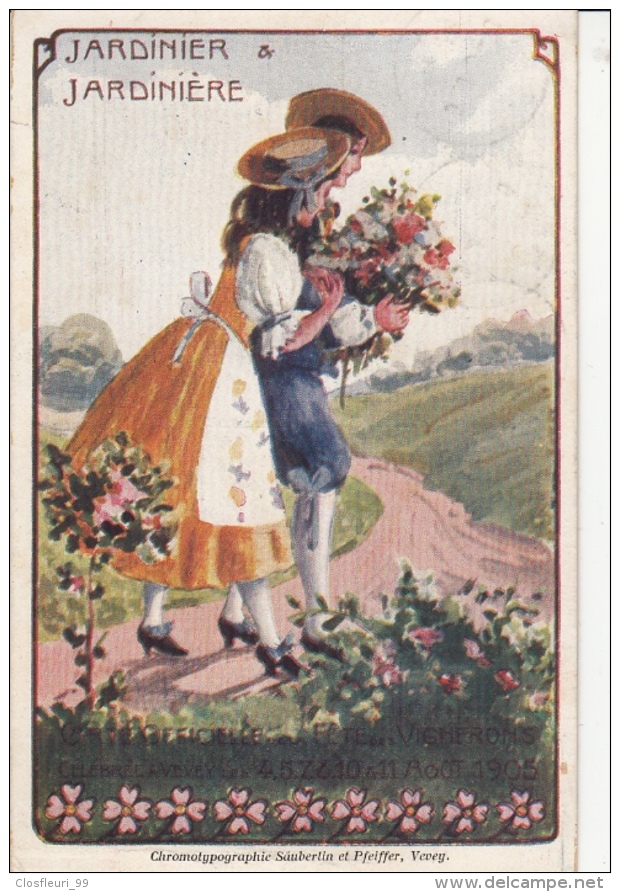 Fêtes vignerons en 1905 (tous les 25 ans seulement) à Vevey (Suisse). 5 cartes oblitérées de 1905