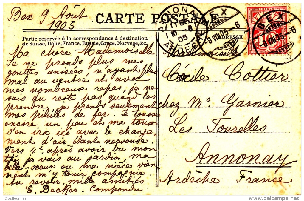 Fêtes vignerons en 1905 (tous les 25 ans seulement) à Vevey (Suisse). 5 cartes oblitérées de 1905