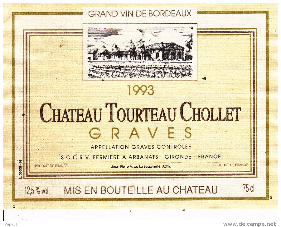 Étiquette   - GRAVES - Château Tourteau Chollet - Other & Unclassified