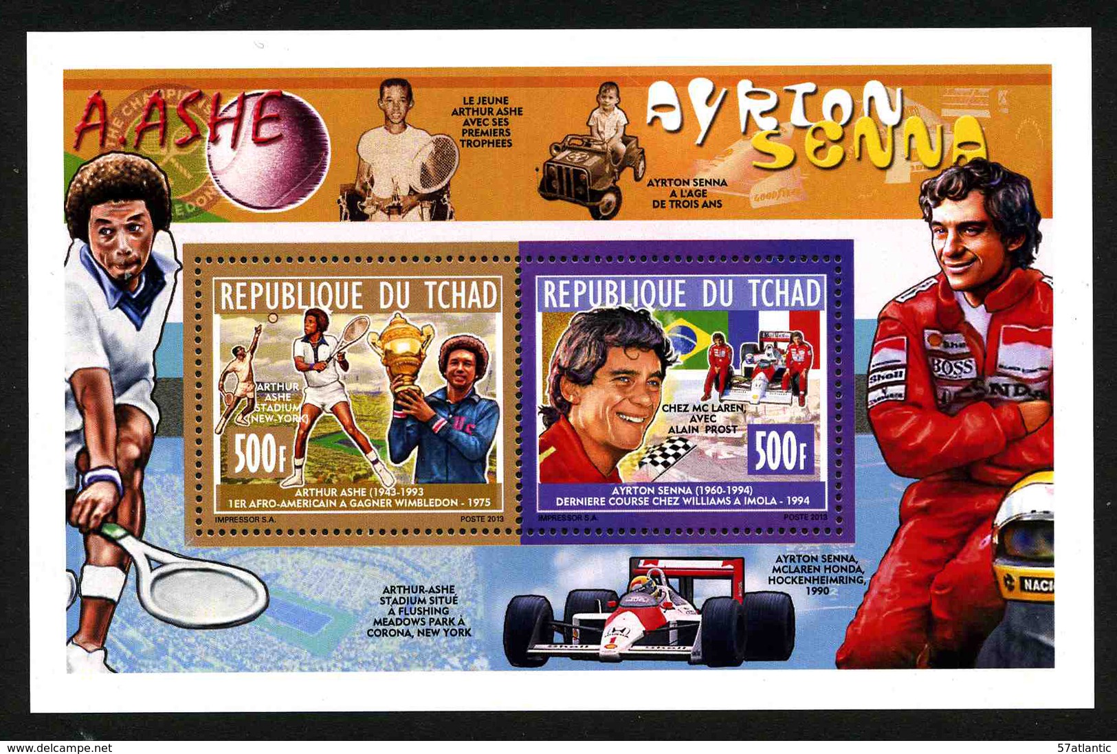 TCHAD - AYRTON SENNA - ARTHUR ASHE - 1 BLOC FEUILLET 2013 ** - Cars