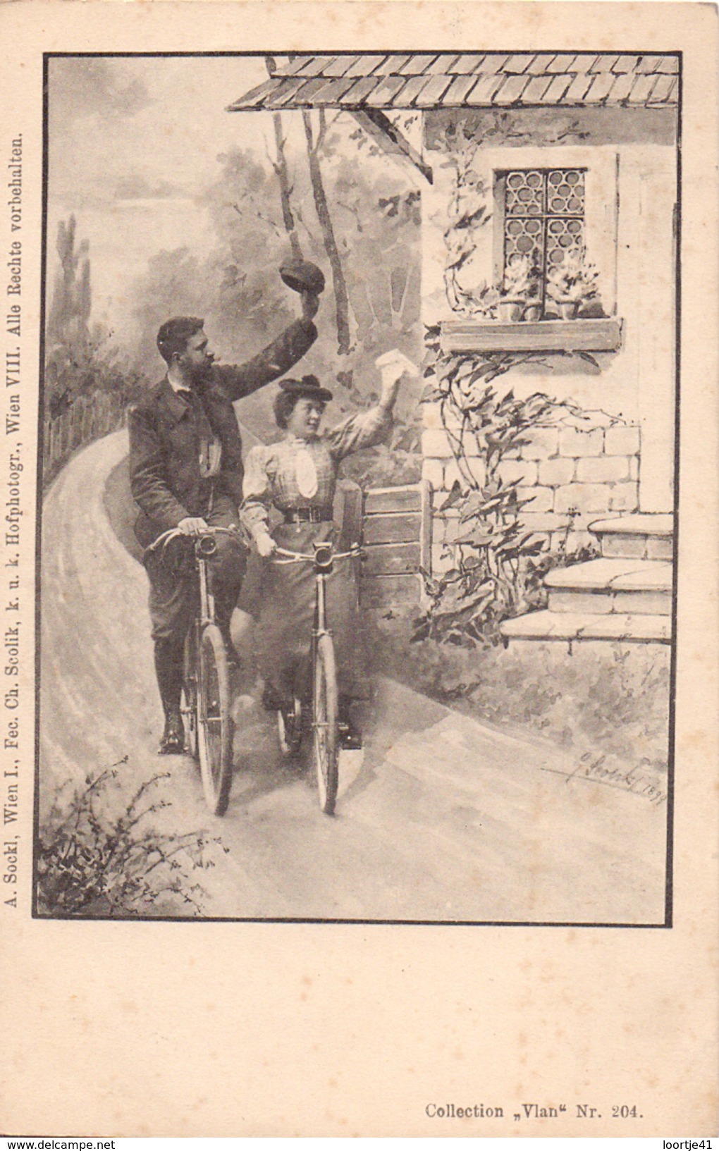 Fantasie Fantaisie - Koppel Met Fiets - Couple - Bicyclette - Illustr. Scolik Wien - Verstuurd Bruges Naar Kortrijk - Scolik, Charles