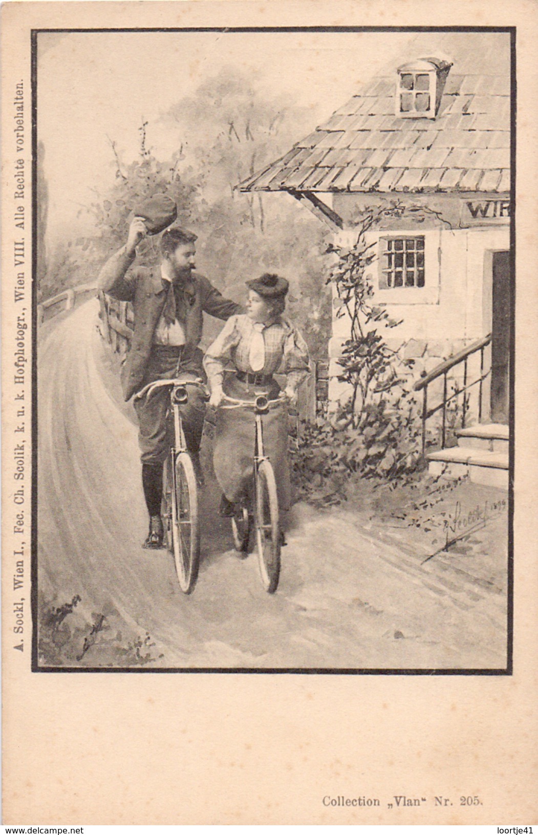 Fantasie Fantaisie - Koppel Met Fiets - Couple - Bicyclette - Illustr. Scolik Wien - Verstuurd Bruges Naar Kortrijk 1900 - Scolik, Charles