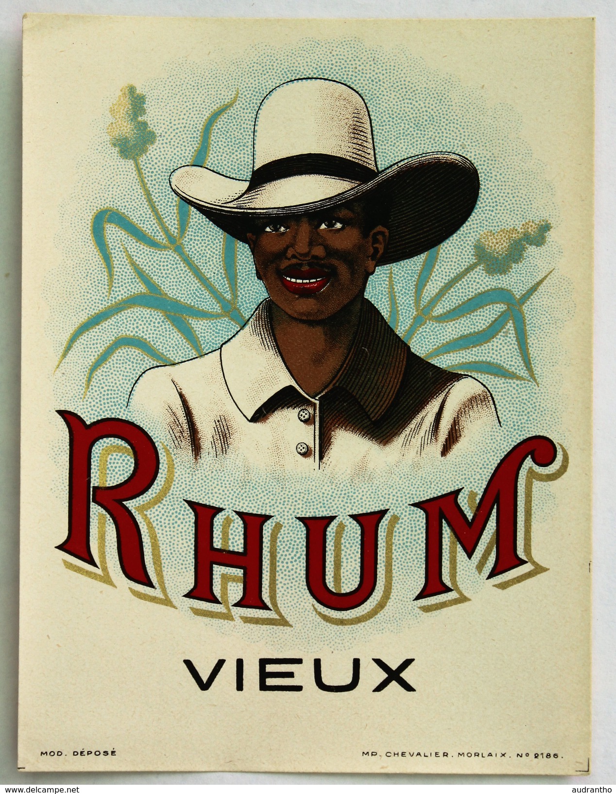 Etiquette Ancienne Alcool RHUM Vieux CHEVALIER MORLAIX - Rhum