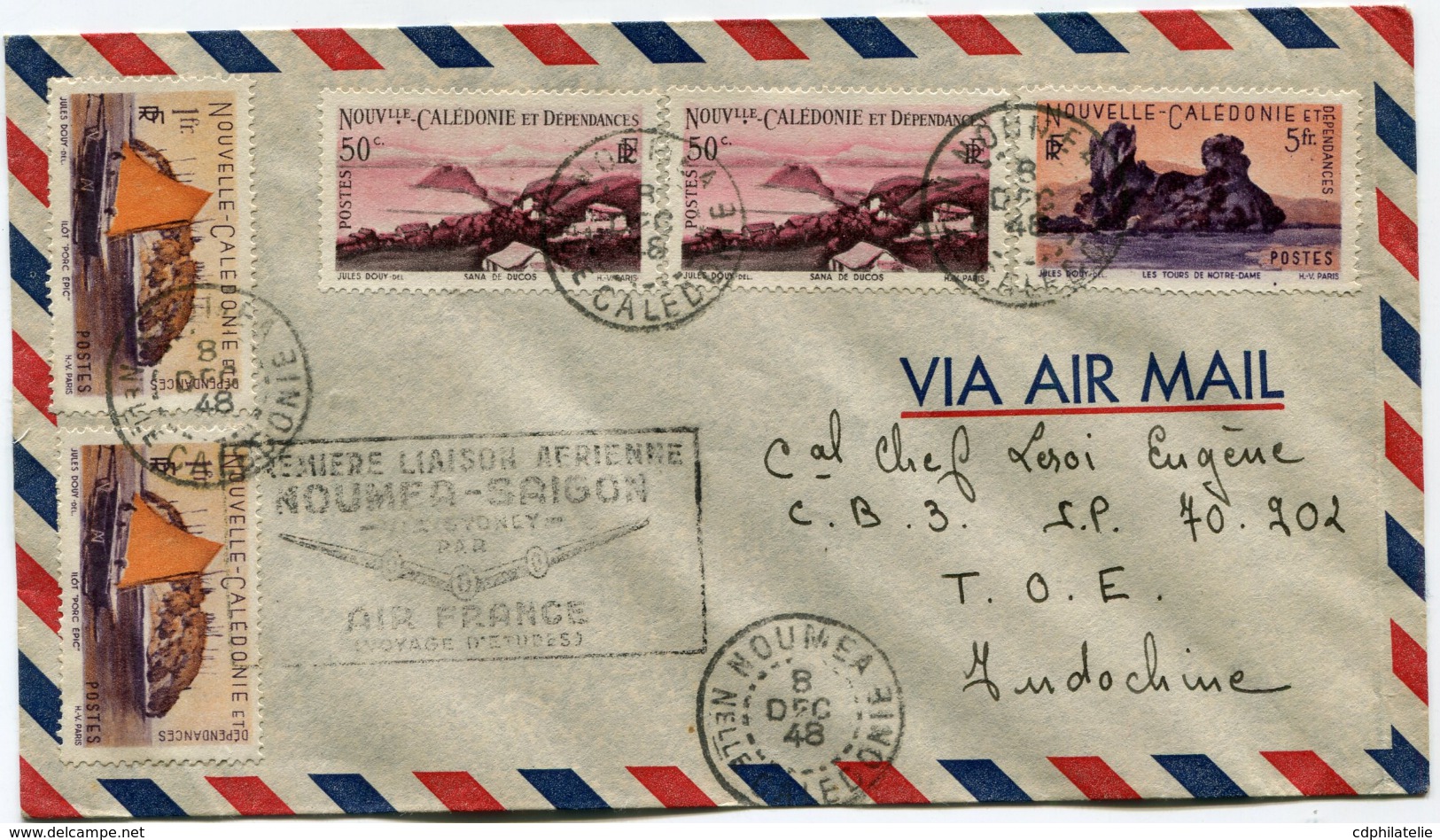 NOUVELLE-CALEDONIE LETTRE PAR AVION AVEC CACHET "PREMIERE LIAISON AERIENNE NOUMEA-SAIGON VIA SYDNEY PAR AIR FRANCE" - Cartas & Documentos