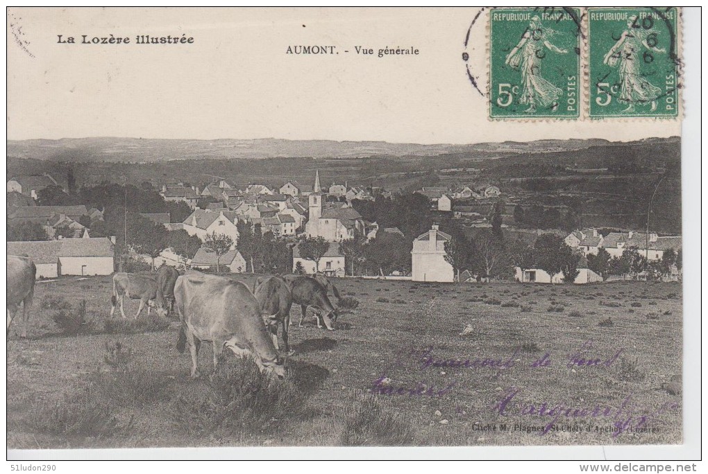 CPA Aumont - Vue Générale (avec Troupeau De Vaches) - Aumont Aubrac