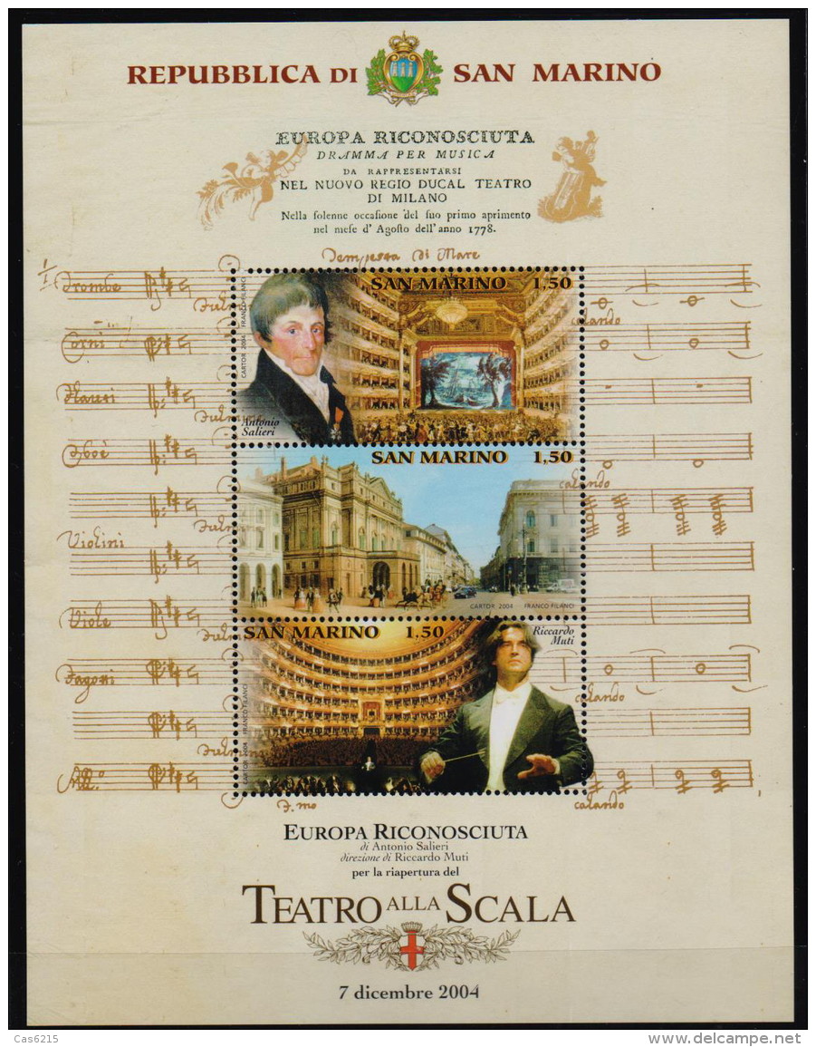 San Marino 2004  Reopening Scala Milan Theathre 1 SS MNH - Théâtre