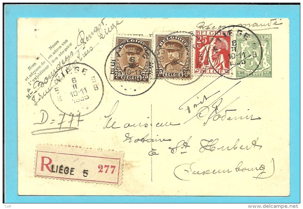 339+341 Op Entier AANGETEKEND Met Stempel LIEGE 5 - 1931-1934 Képi