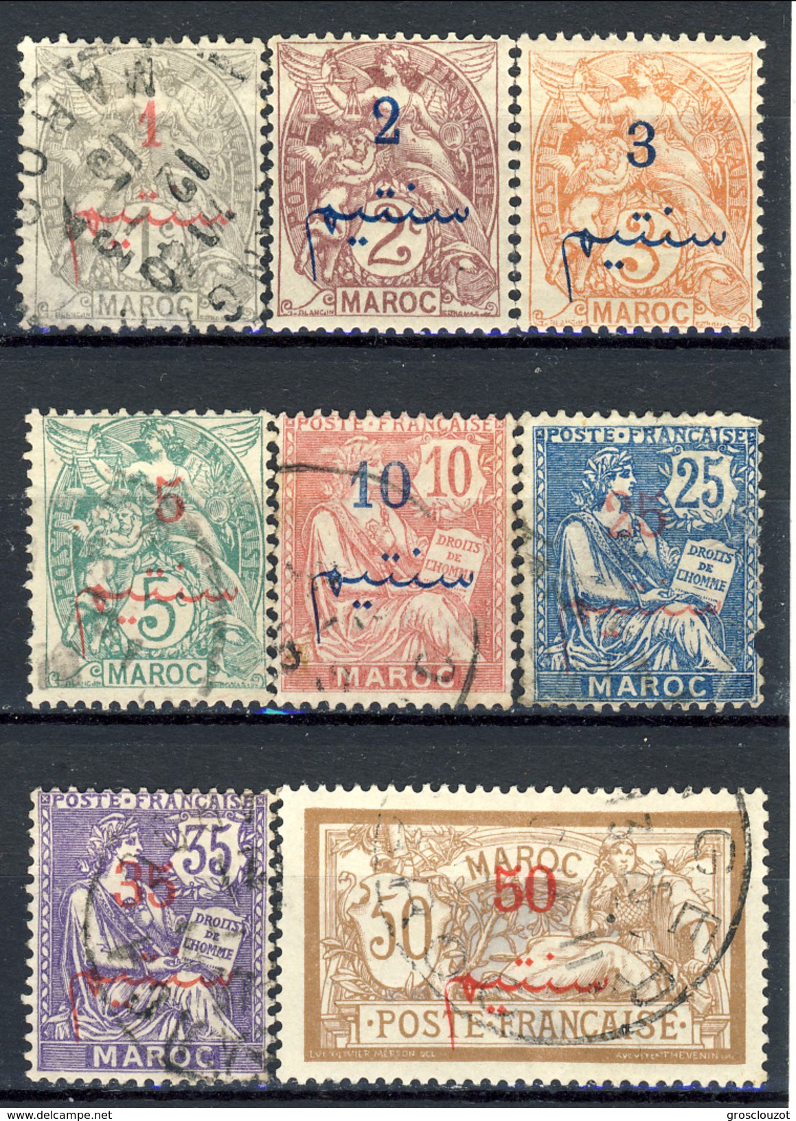 Marocco 1911 - 17 Serie 25-36 Sovrastampa In Arabo Lotto Di 8 Valori Usati Catalogo &euro; 22,80 - Used Stamps