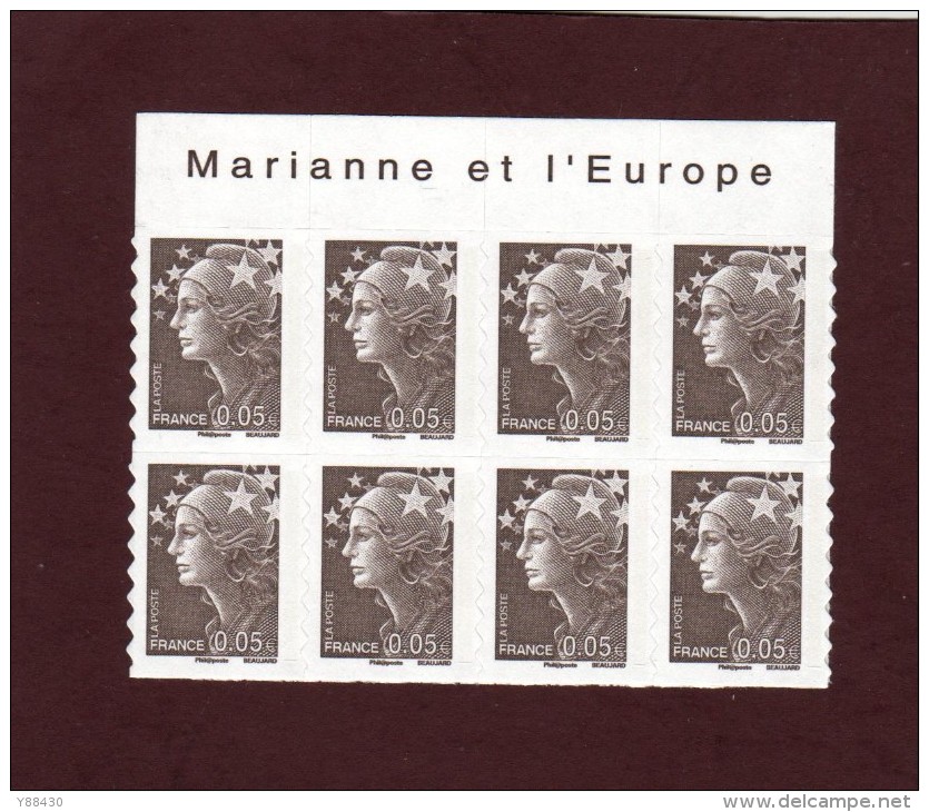 209 De 2008 - (4227) - Neuf ** Adhésif.   "MARIANNE ET L´EUROPE"  Bloc  De 8 Timbres - Marianne De  Beaujard De 5c. - 2008-2013 Marianna Di Beaujard