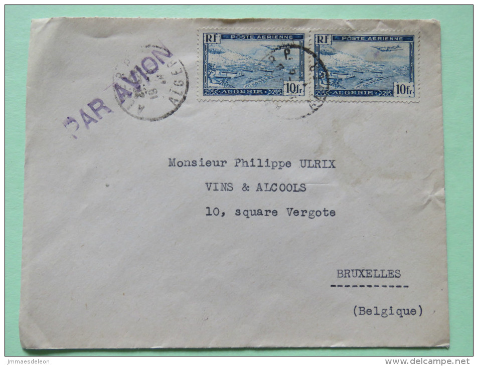 Algeria 1946 Air Mail Cover Alger To Belgium - Plane Over Alger Harbor - Covers & Documents