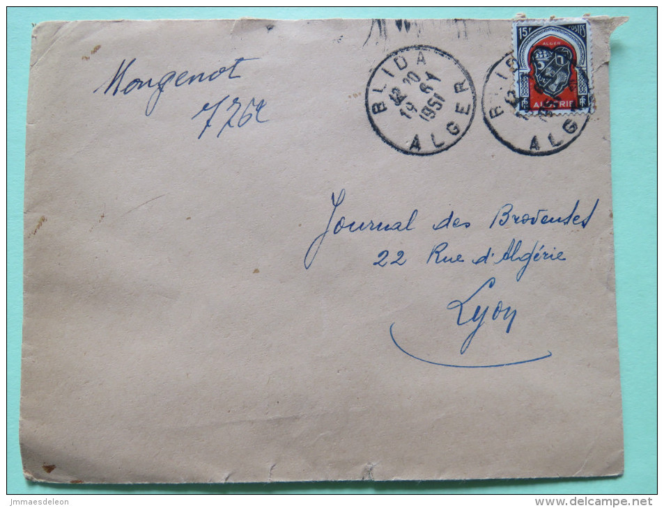 Algeria 1951 Cover Blida Alger To Lyon France - Arms Of Alger - Covers & Documents