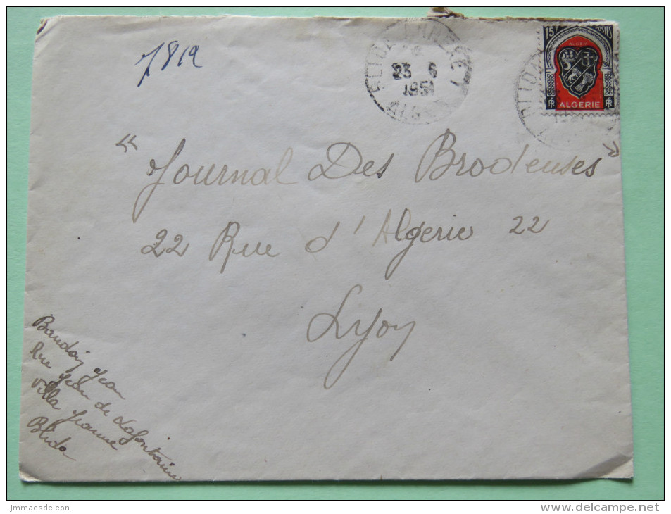 Algeria 1951 Cover Blida Alger To Lyon France - Arms Of Alger - Covers & Documents