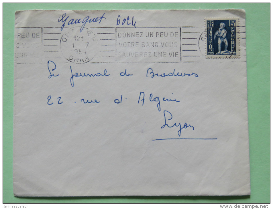 Algeria 1954 Cover Oran To Lyon France - Child With Eagle - Covers & Documents