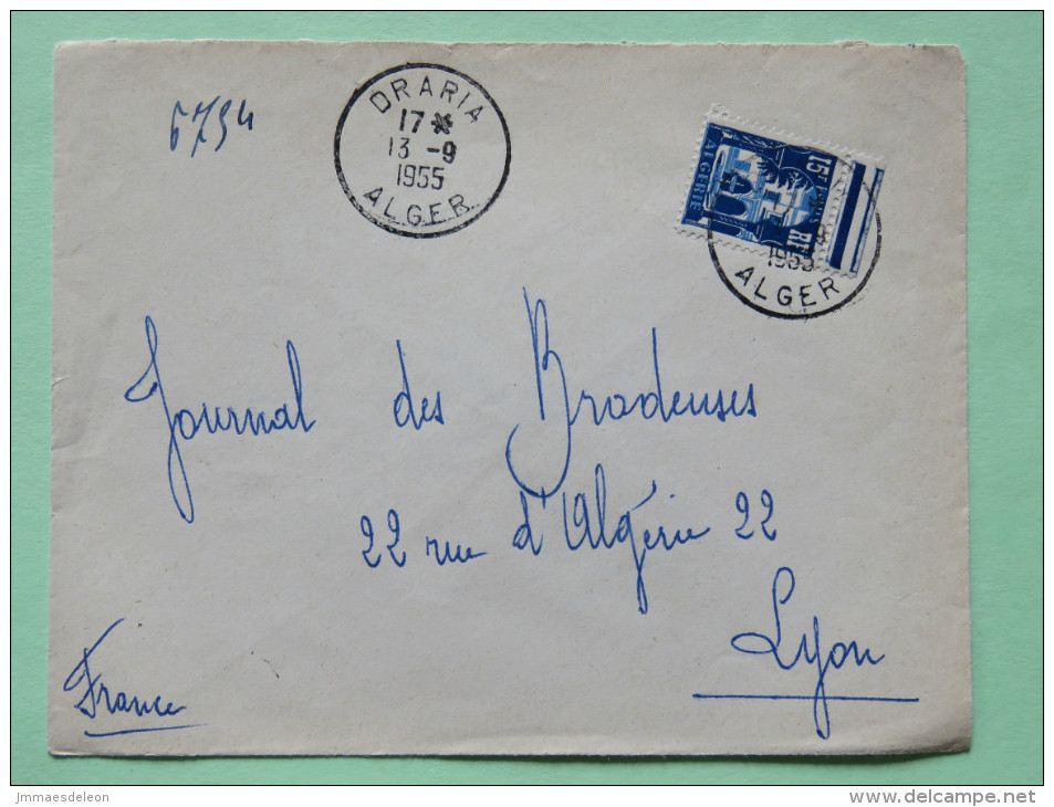 Algeria 1955 Cover Draria Alger To Lyon France - Patio Of Bardo Museum - Covers & Documents