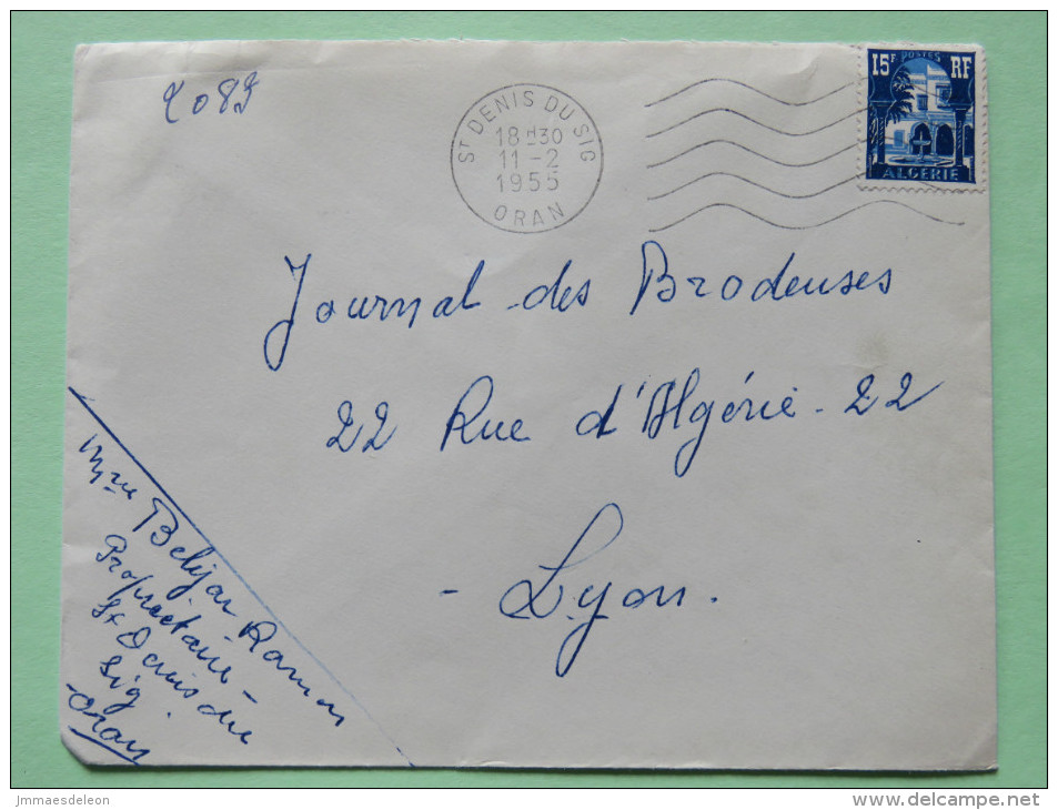 Algeria 1955 Cover Saint Denis Du Sig - Oran To Lyon France - Patio Of Bardo Museum - Covers & Documents