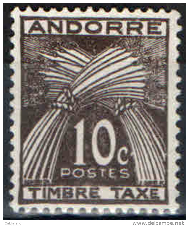 ANDORRA FRANCESE - 1943 - SCRITTA TIMBRE TAXE - 10 CENT - NUOVO WITHOUT GUM - Ungebraucht