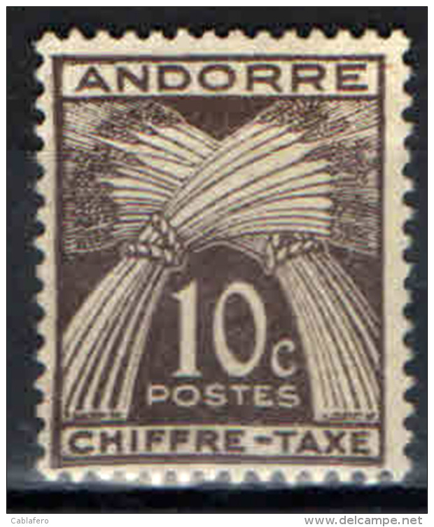 ANDORRA FRANCESE - 1943 - SCRITTA CHIFFRE TAXE - 10 CENT - NUOVO WITHOUT GUM - Unused Stamps