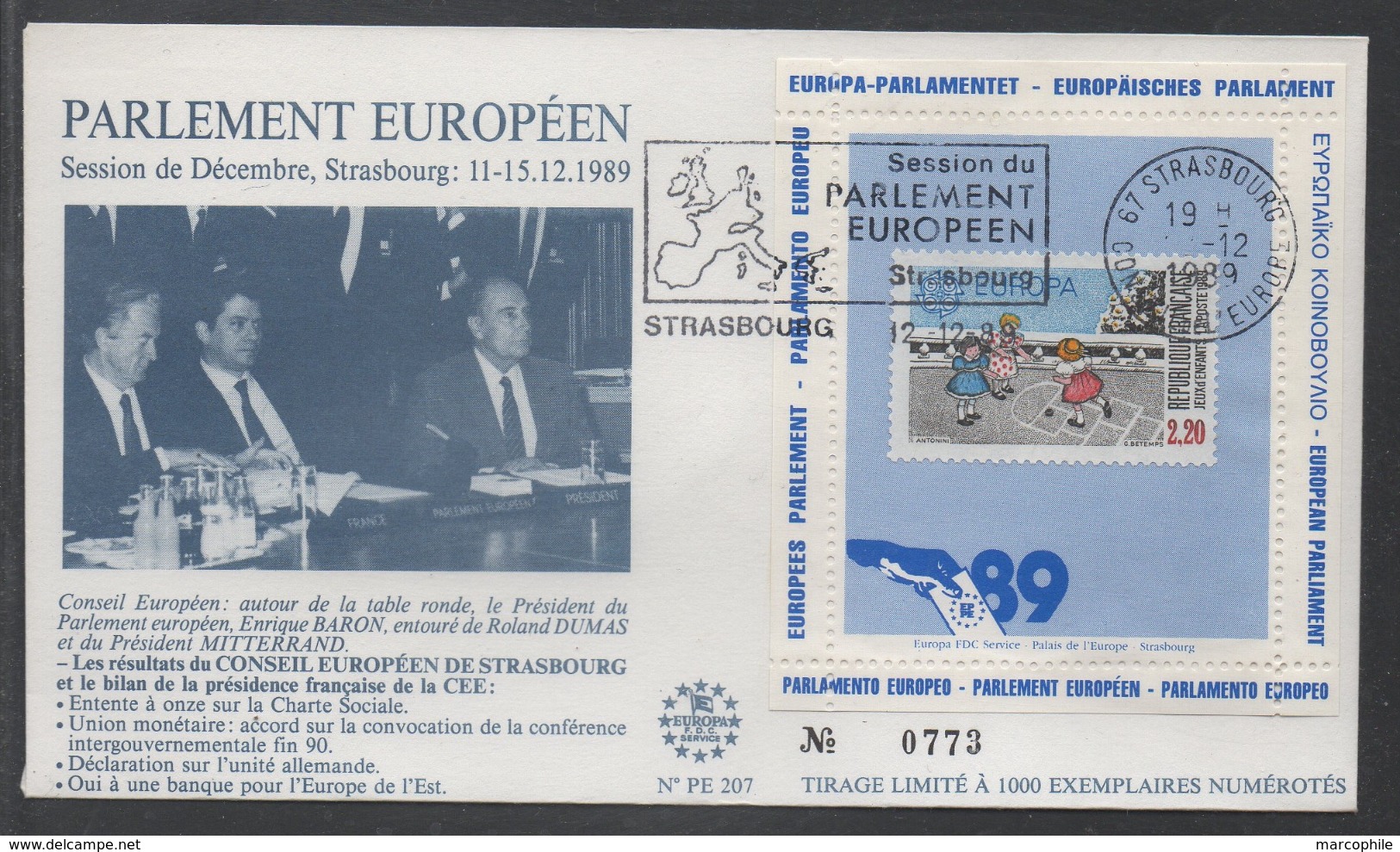 PORTE TIMBRE NUMEROTE / 1989 DU PARLEMENT EUROPEEN SUR LETTRE NUMEROTEE (ref 6035) - Cartas & Documentos