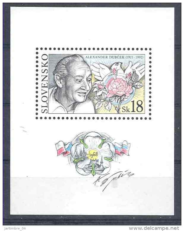 2001 SLOVAQUIE BF 16** Dubcek, Rose, Colombe - Blocs-feuillets