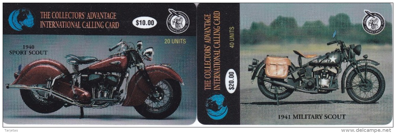 SERIE DE 2 TARJETAS DE ESTADOS UNIDOS DE MOTOS (MOTORBIKE) USA (SPORT AND MILITARY SCOUT) NUEVAS-MINT - Motos