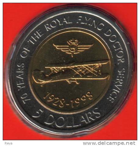 AUSTRALIA $5 BI-METAL ROYAL FLYING DOCTOR AIRPLANE QEII HEAD 1998 UNC ONE YEAR TYPE READ DESCRIPTION CAREFULLY !!! - 5 Dollars