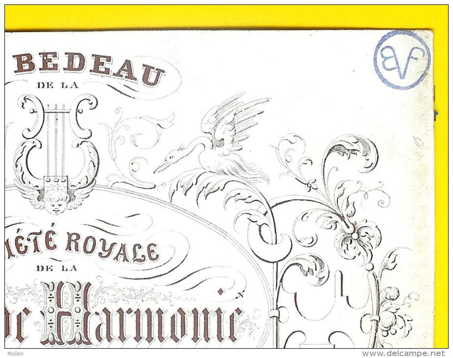 Ca1850 BRUXELLES CARTE PORCELAINE BONNE ANNEE LE BEDEAU DE LA SOCIETE ROYALE DE LA GRANDE HARMONIE PORSELEINKAART 2537 - Muziek En Musicus