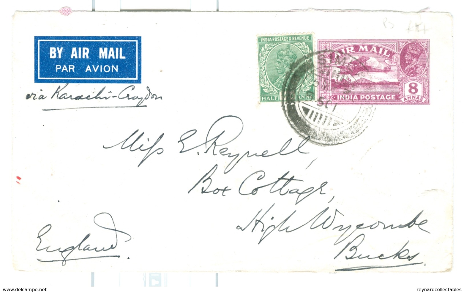 1935 India 2 X Airmail Covers To UK. 1 8anna Ps Env Uprated, Other A Commercial Cover - Luftpost