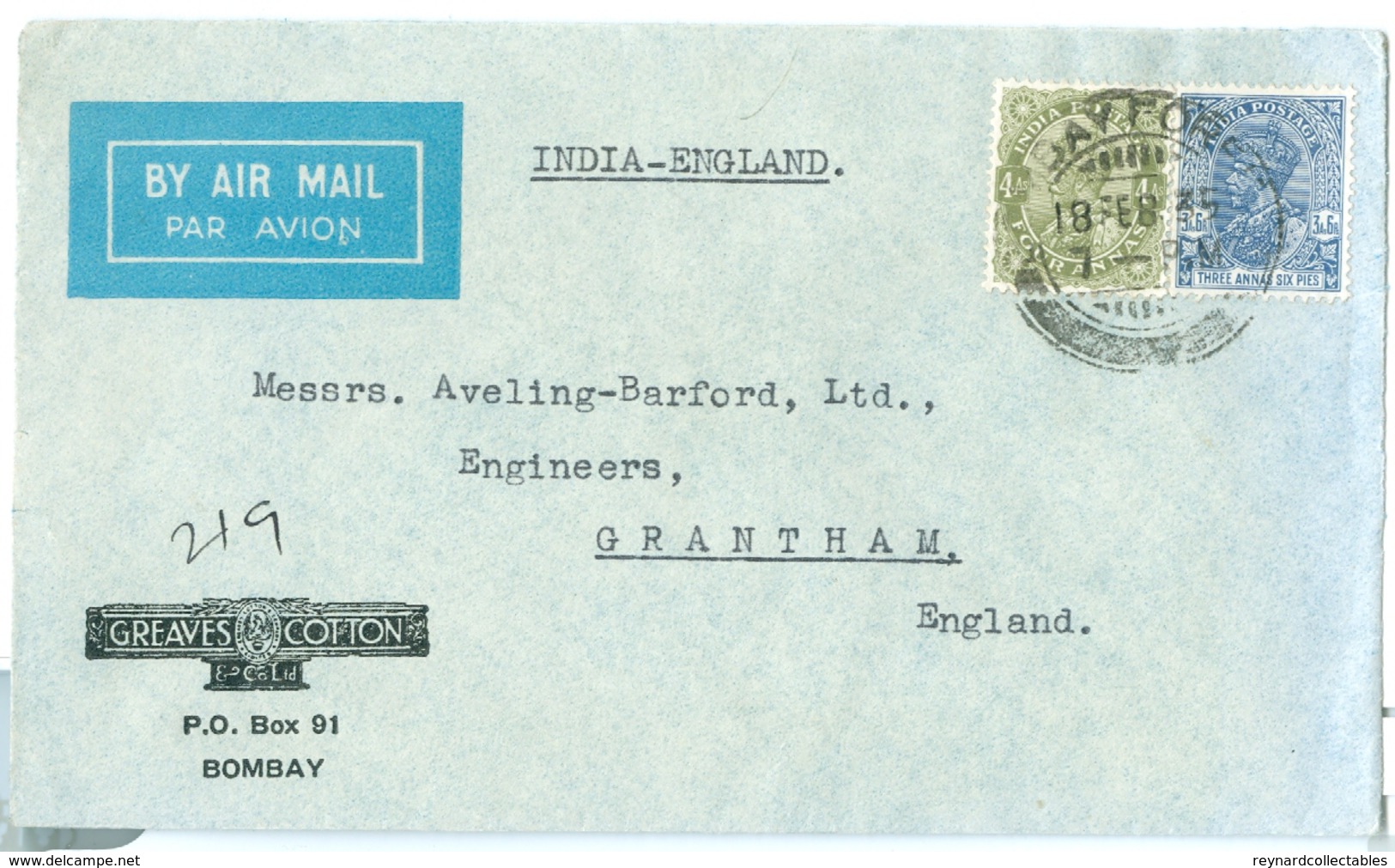 1935 India 2 X Airmail Covers To UK. 1 8anna Ps Env Uprated, Other A Commercial Cover - Luftpost