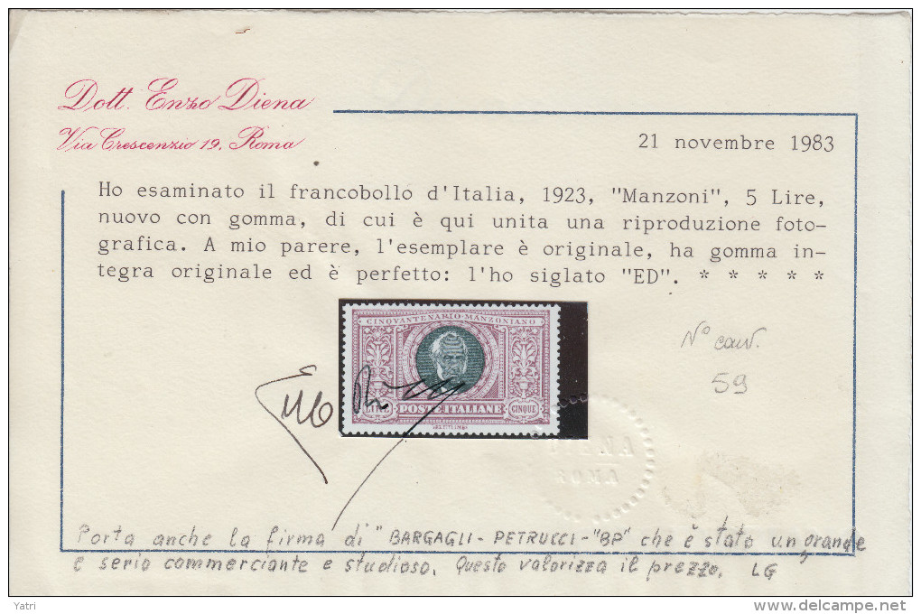 Regno D'Italia - 1923 ** Cinquantenario Manzoniano (sigle: Enzo Diena, Filippo Bargagli Petrucci ) - Nuovi