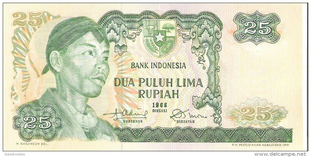 Indonesia - Pick 106 - 25 Rupiah 1968 - Unc - Indonesia